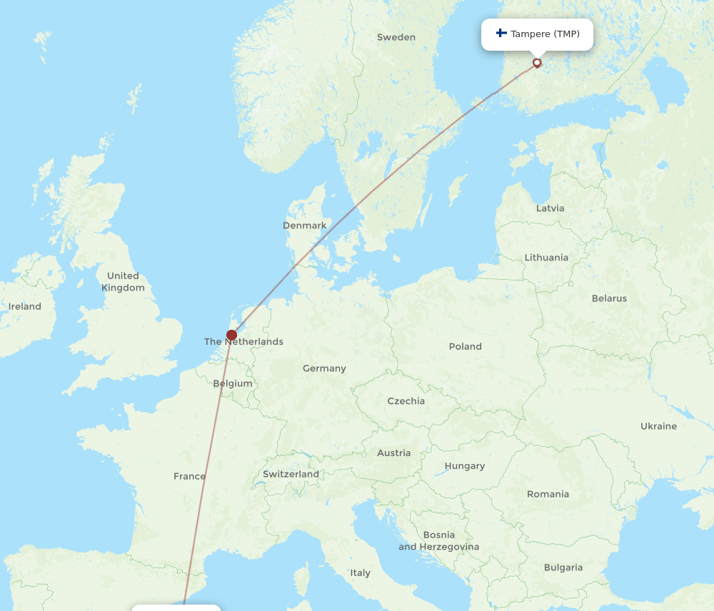 Ibiza - Tampere route map and flight paths