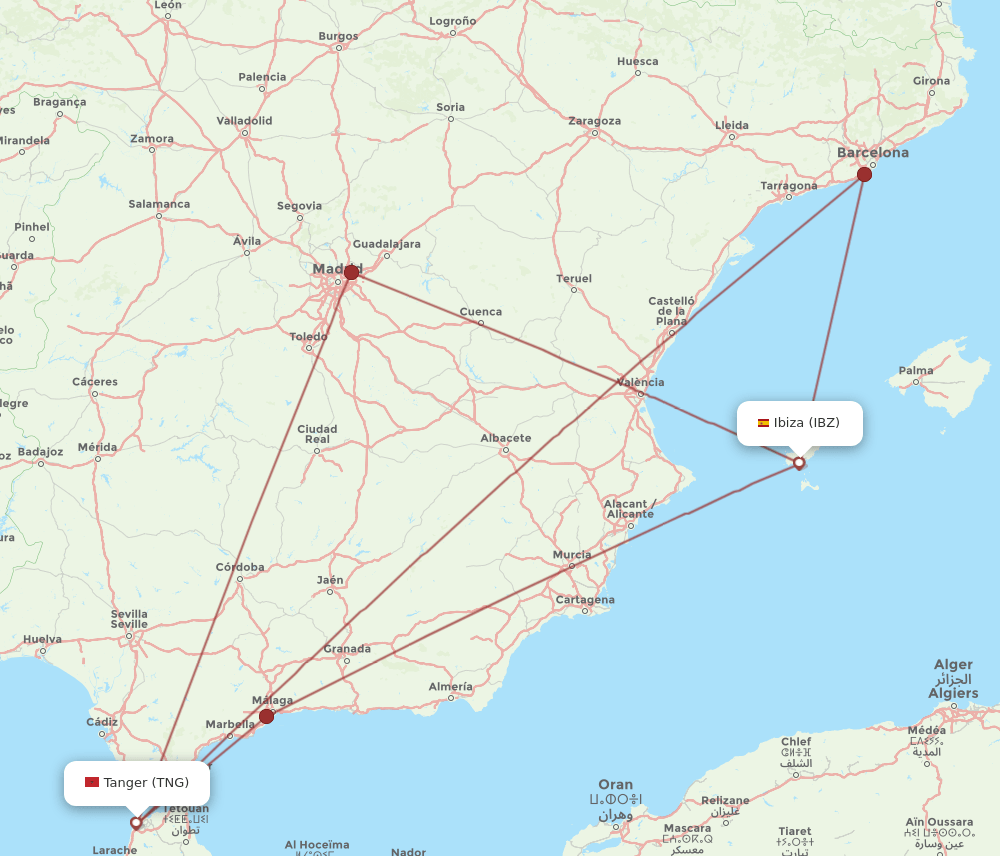 IBZ-TNG flight routes