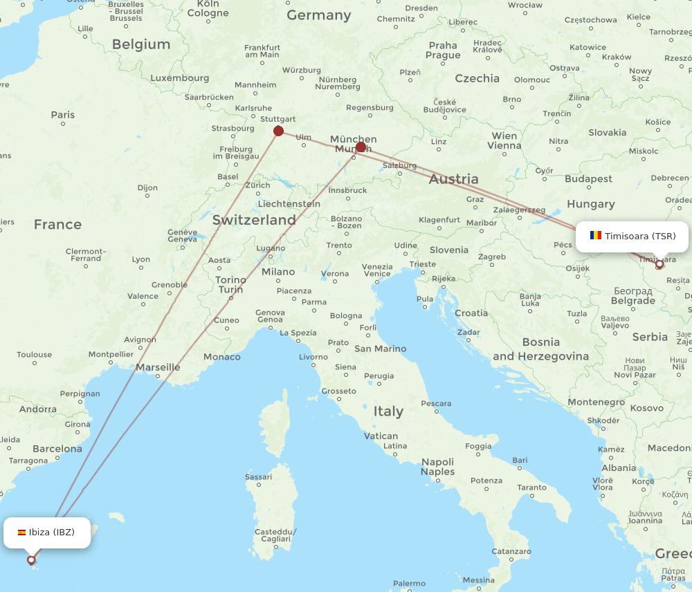 IBZ-TSR flight routes