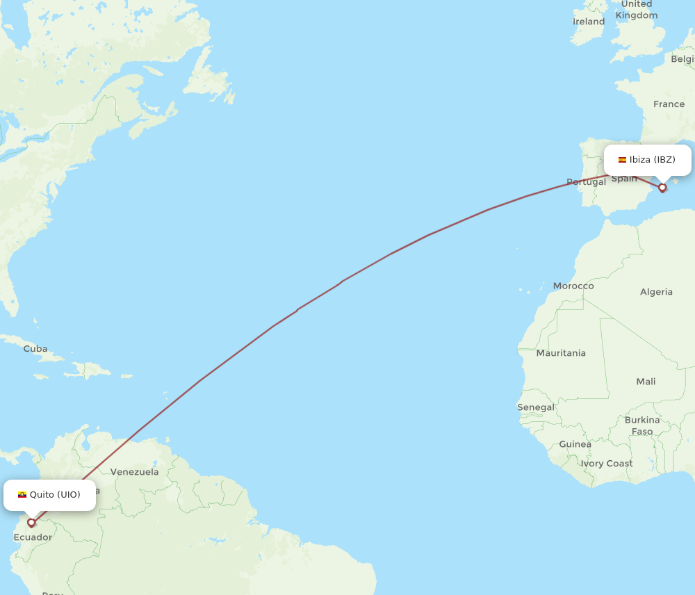 IBZ-UIO flight routes