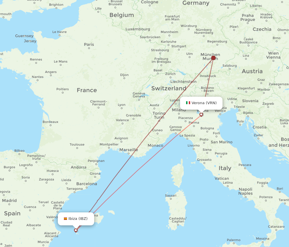 IBZ to VRN flights and routes map