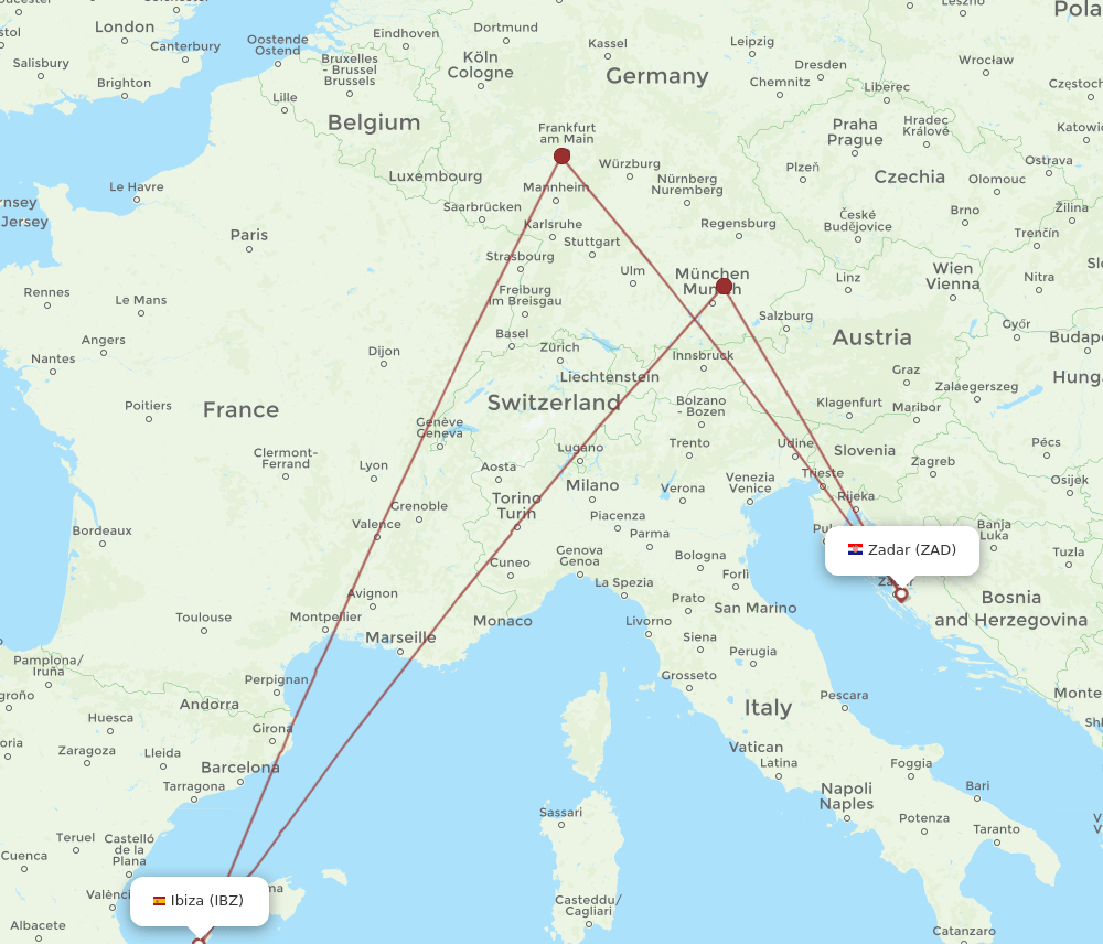 ZAD to IBZ flights and routes map