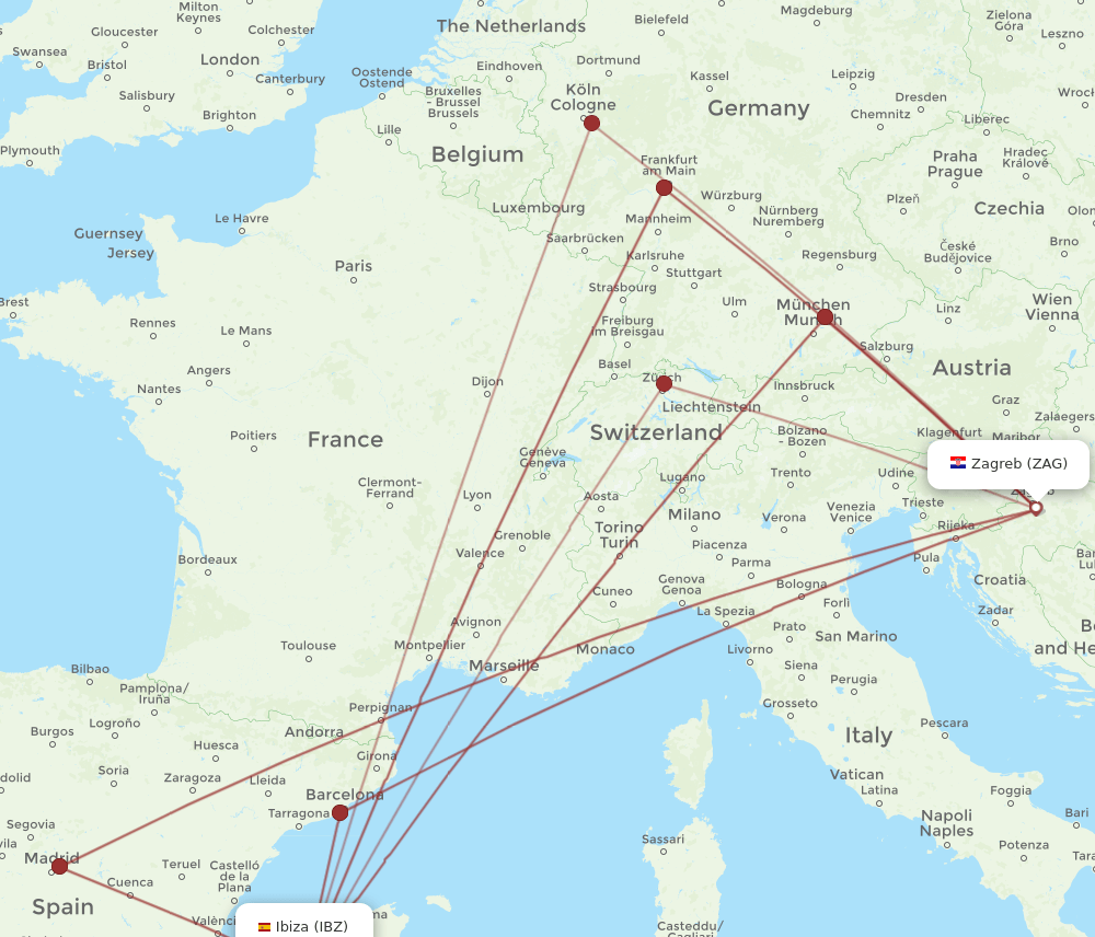 IBZ-ZAG flight routes