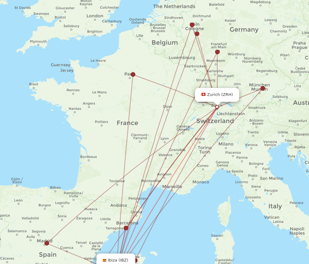 IBZ-ZRH flight routes