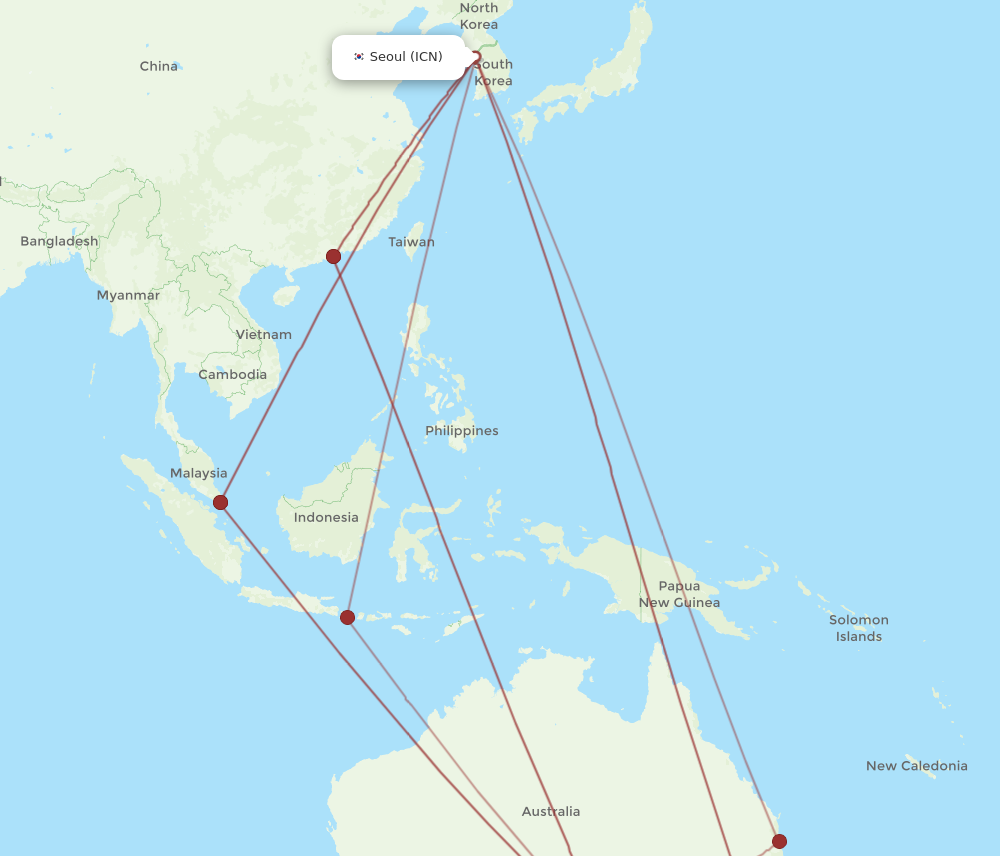 ICN to ADL flights and routes map