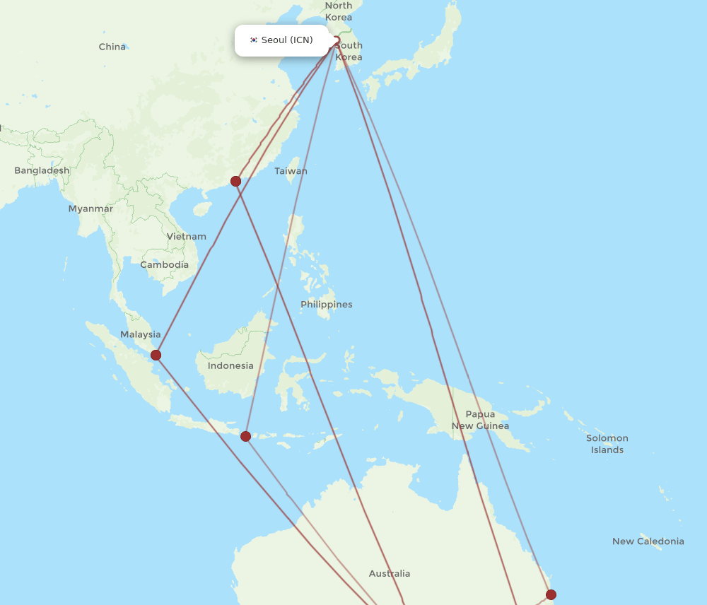 ICN to ADL flights and routes map