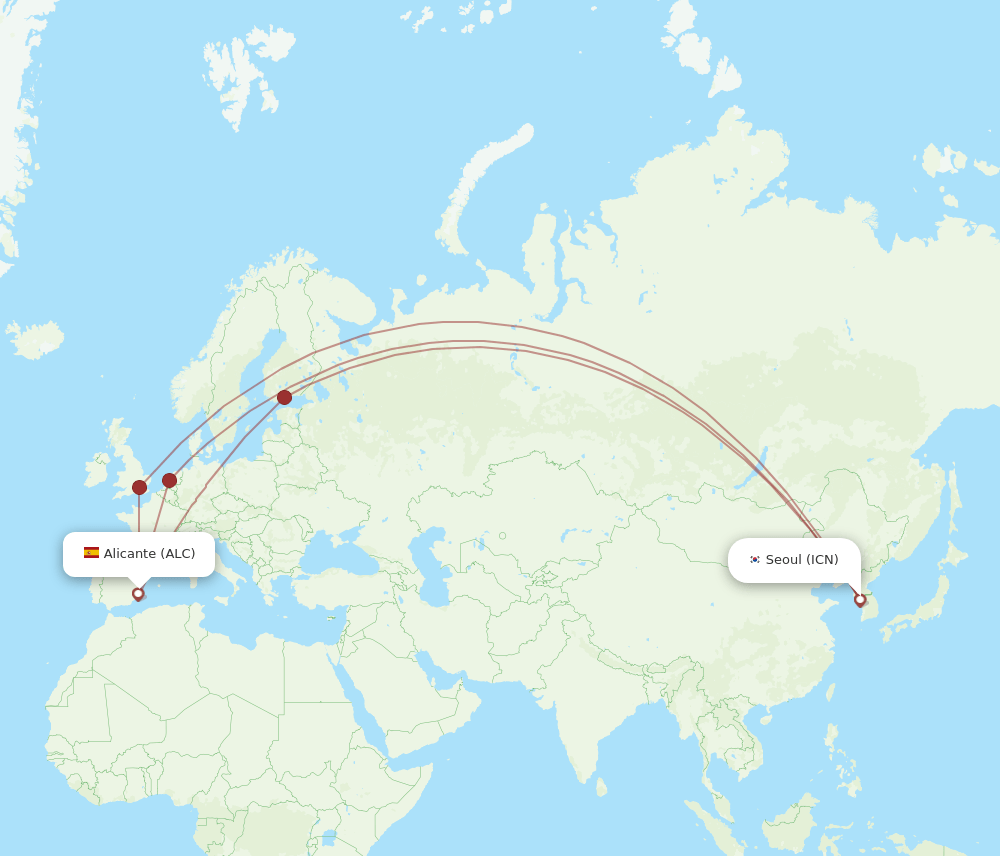 ICN to ALC flights and routes map