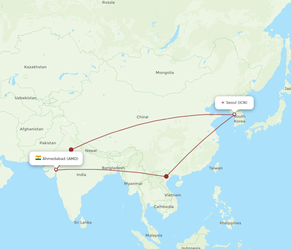ICN-AMD flight routes