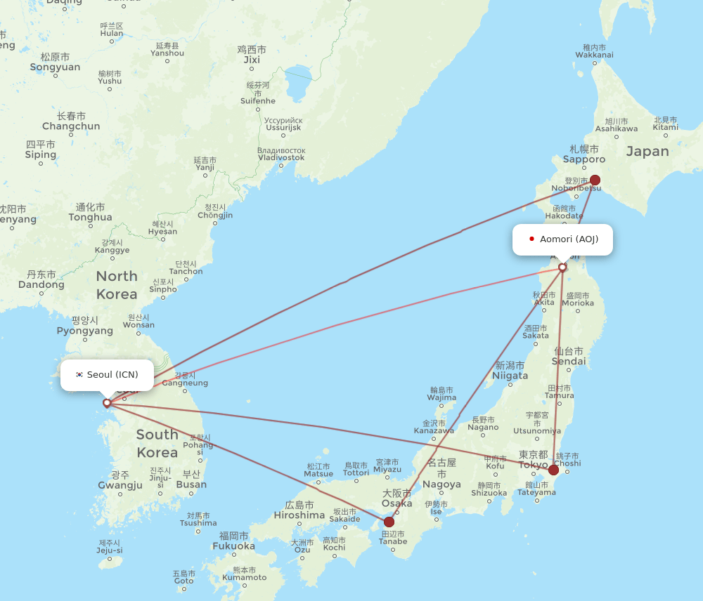 ICN-AOJ flight routes