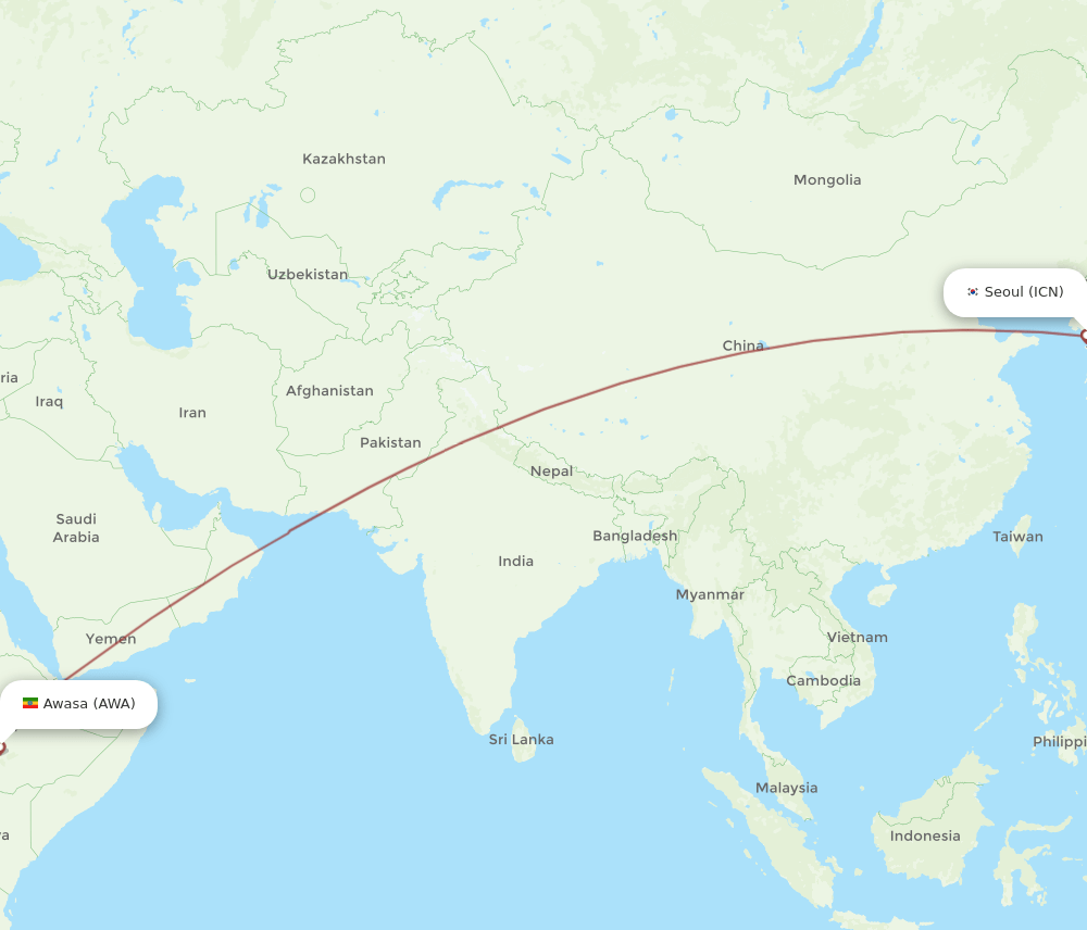 ICN-AWA flight routes