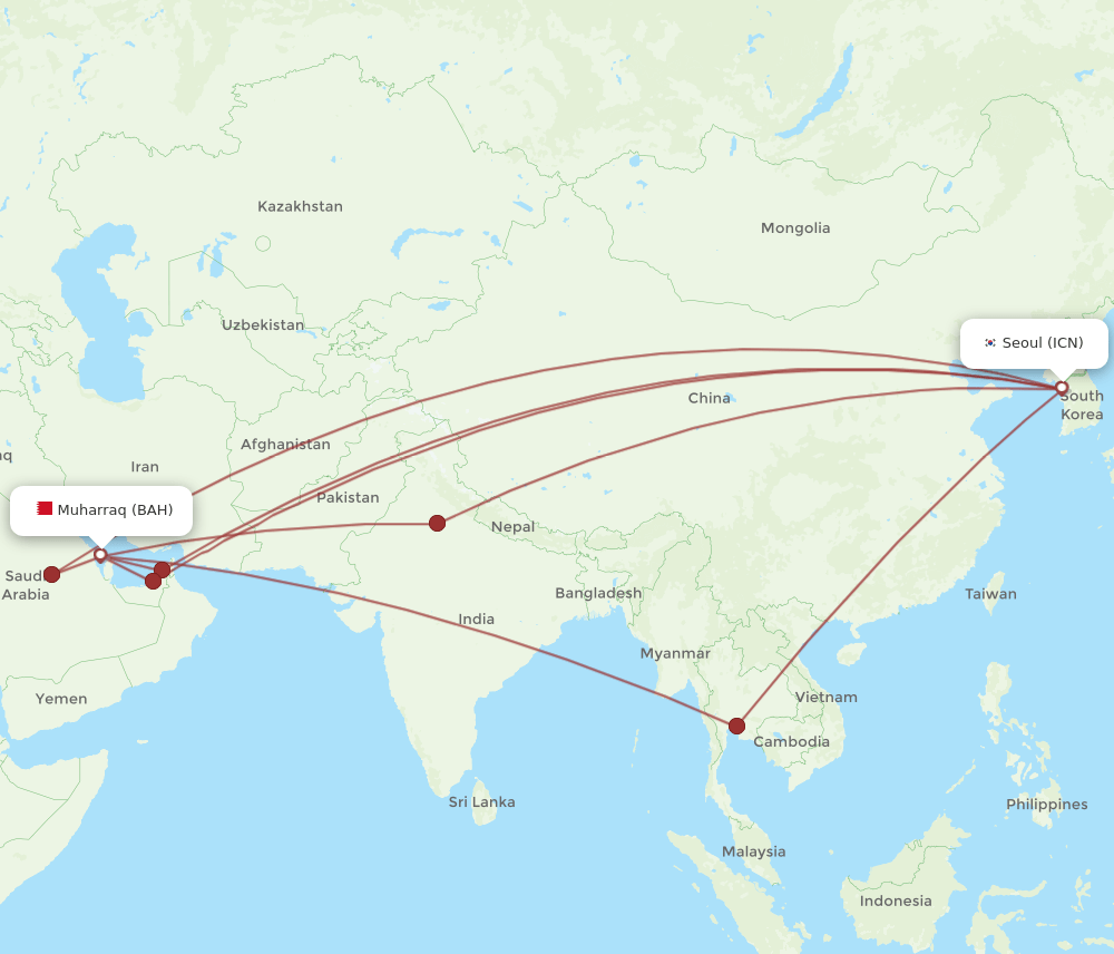 ICN-BAH flight routes
