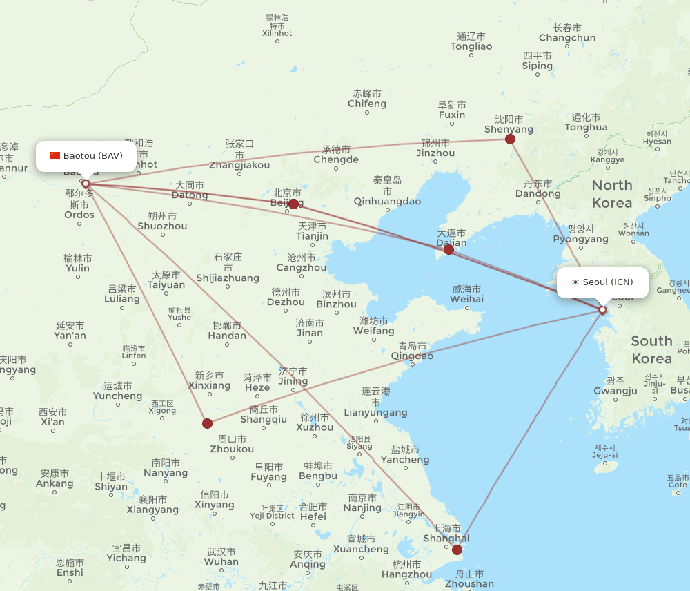 ICN-BAV flight routes