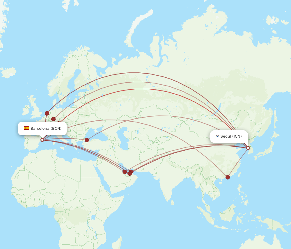 ICN-BCN flight routes