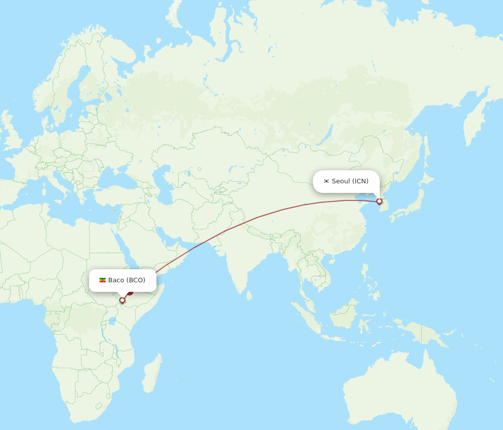 ICN to BCO flights and routes map