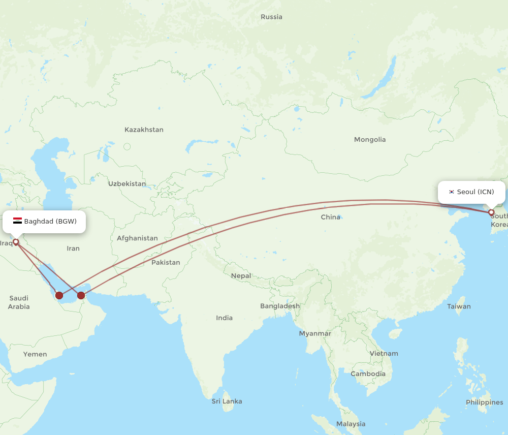 ICN-BGW flight routes