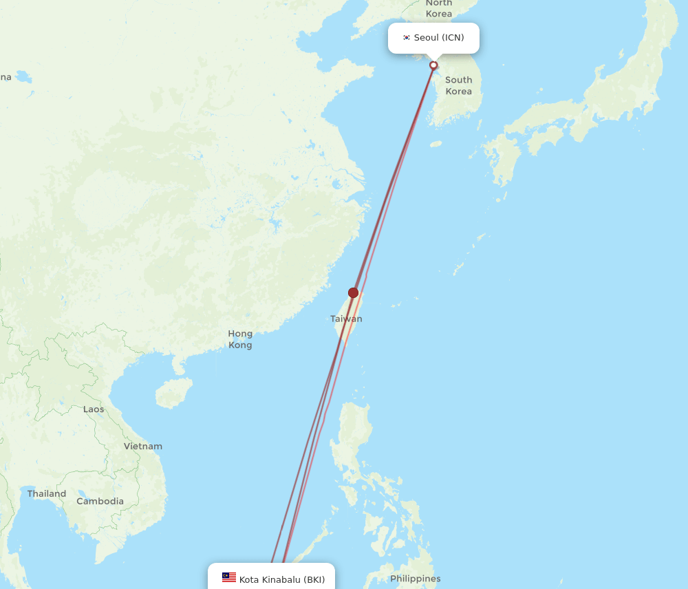 ICN to BKI flights and routes map