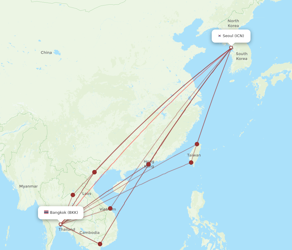 ICN to BKK flights and routes map