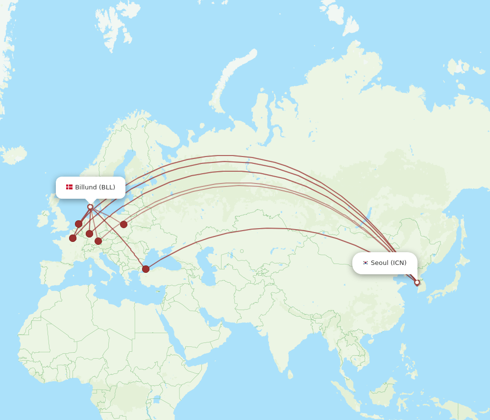 ICN to BLL flights and routes map