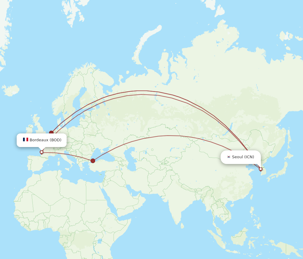 ICN-BOD flight routes