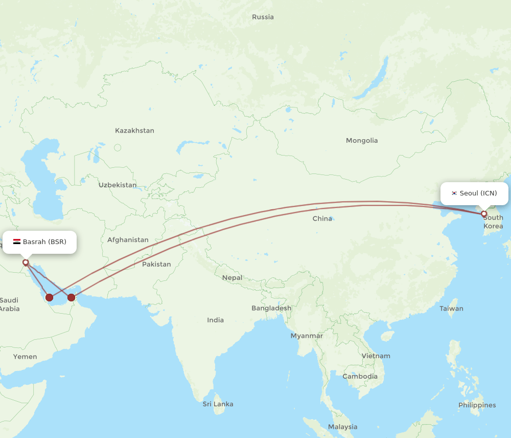 ICN-BSR flight routes