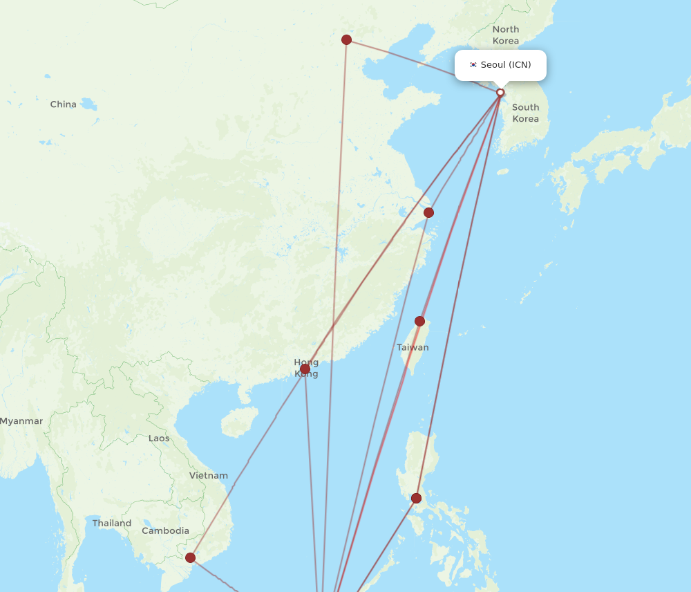 ICN to BWN flights and routes map
