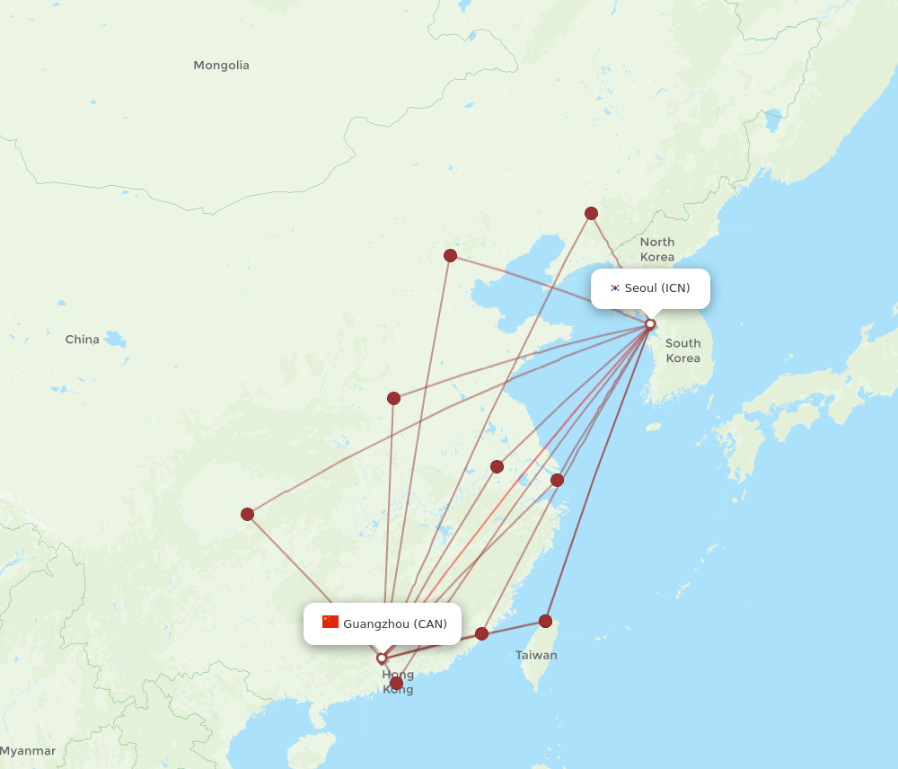 ICN-CAN flight routes