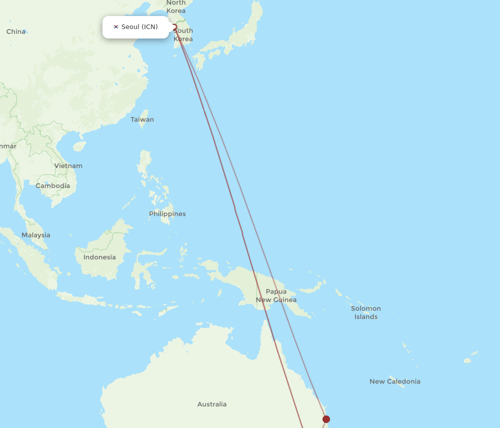 ICN to CBR flights and routes map