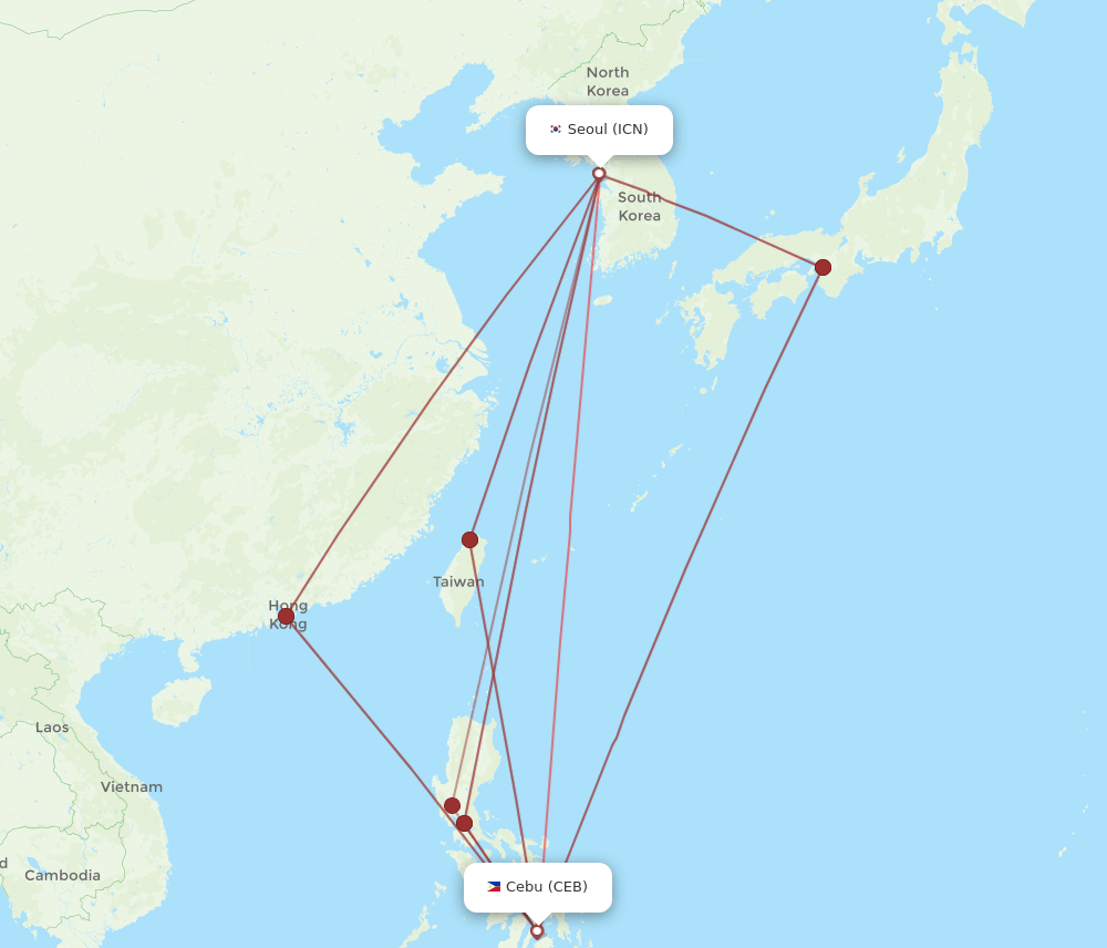 ICN to CEB flights and routes map