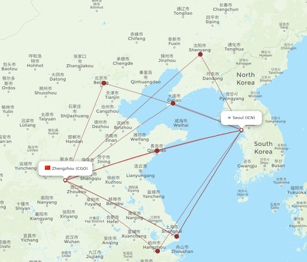 ICN-CGO flight routes