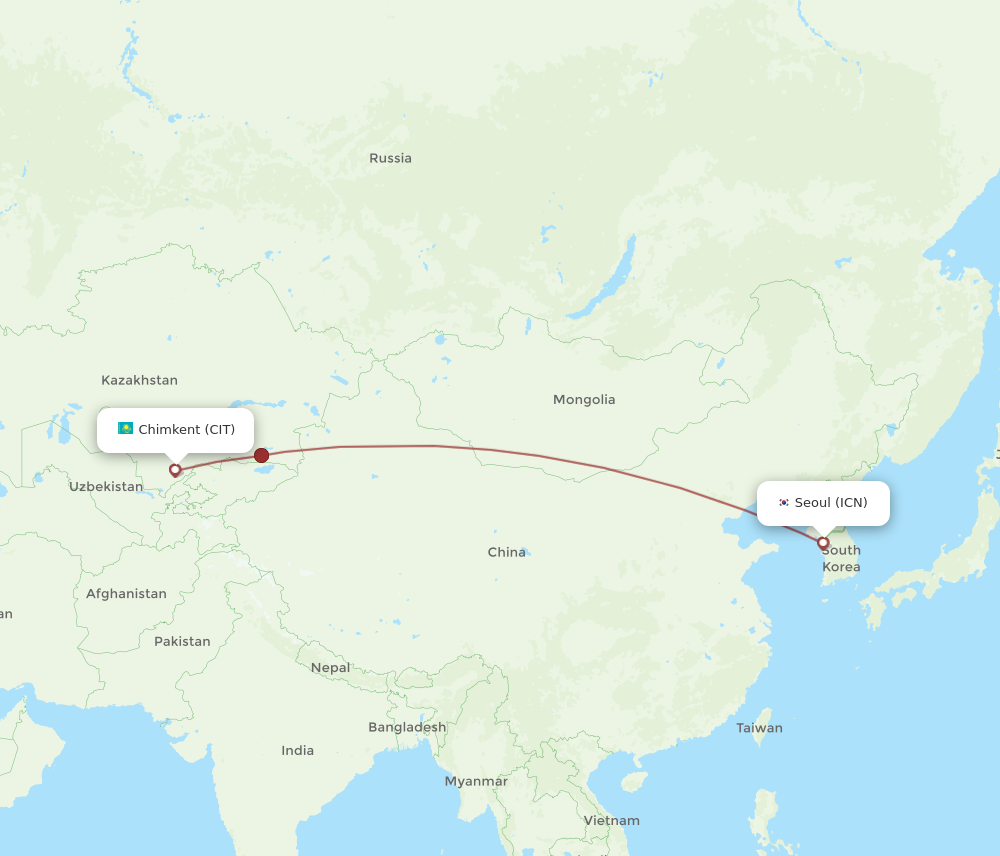 ICN to CIT flights and routes map