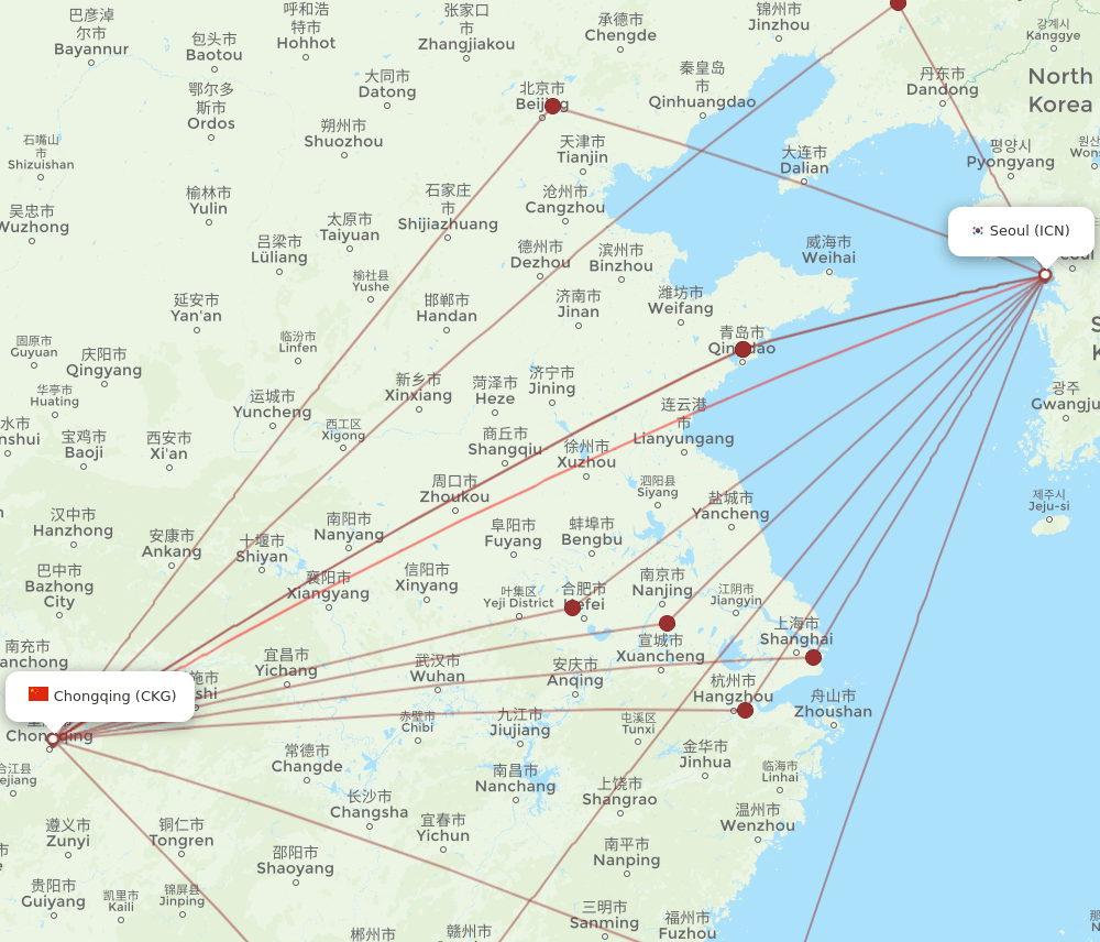 ICN-CKG flight routes