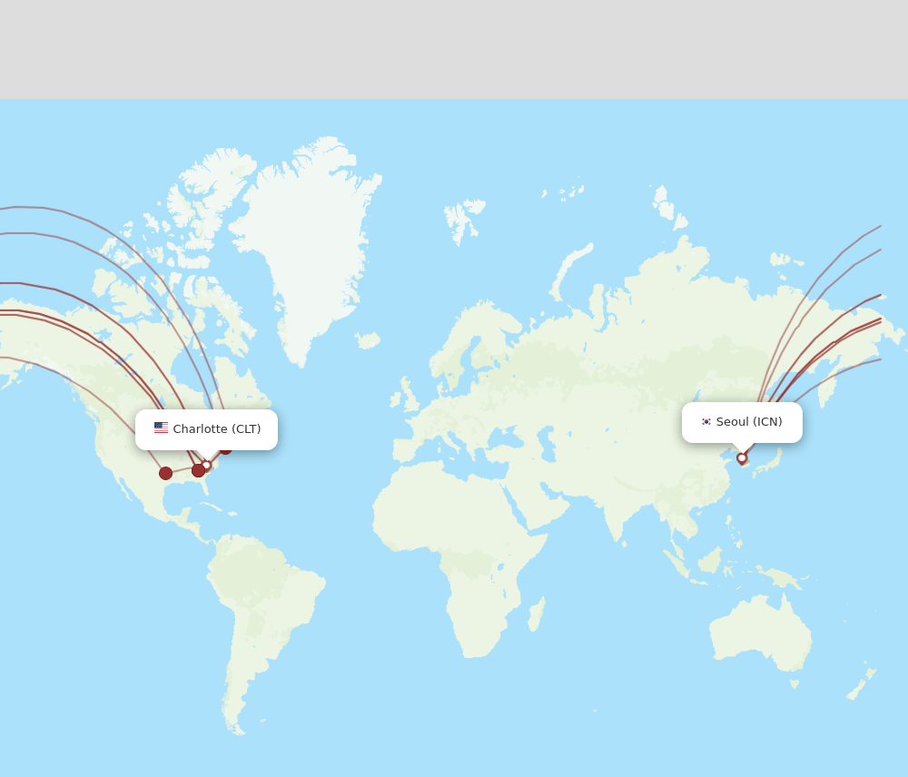 ICN to CLT flights and routes map