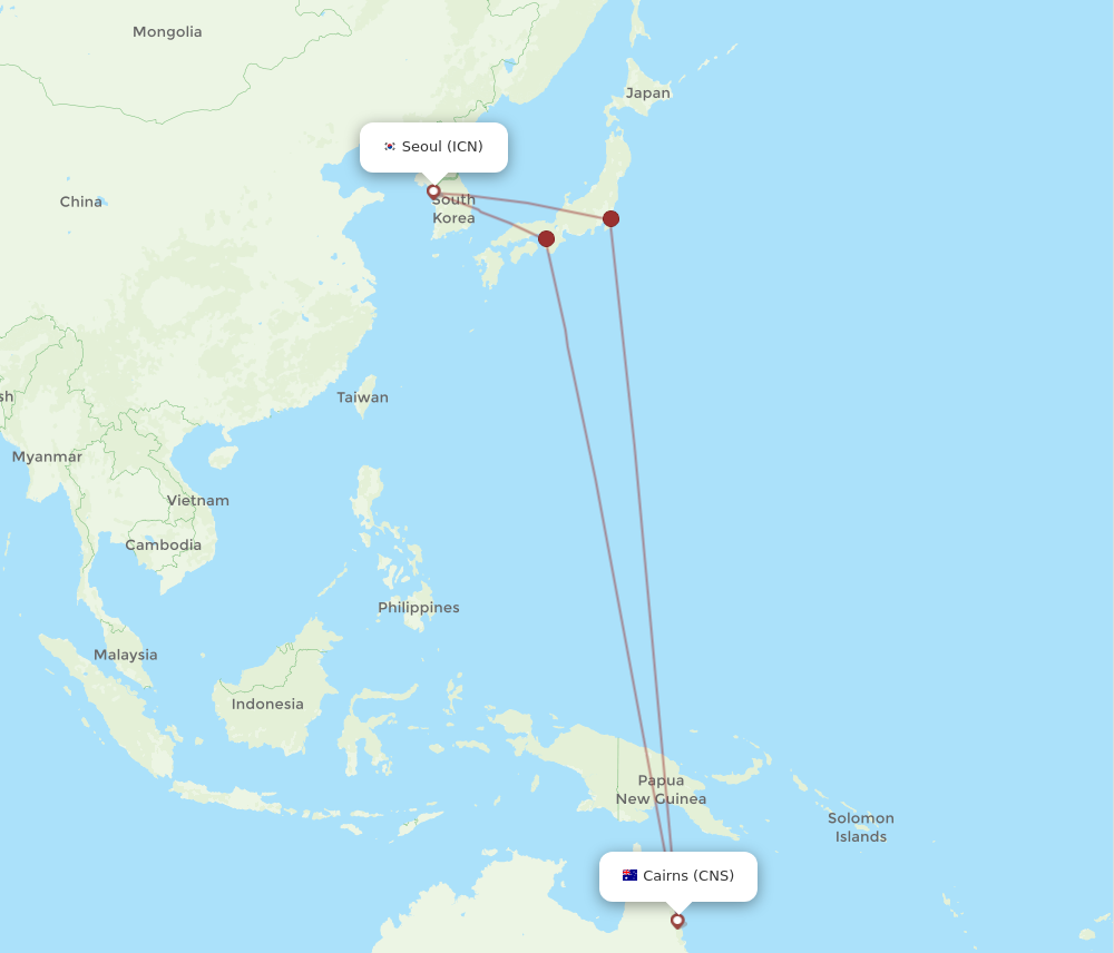 ICN to CNS flights and routes map