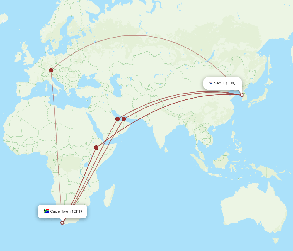 ICN-CPT flight routes
