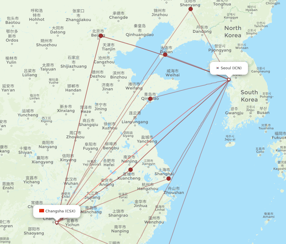 ICN-CSX flight routes