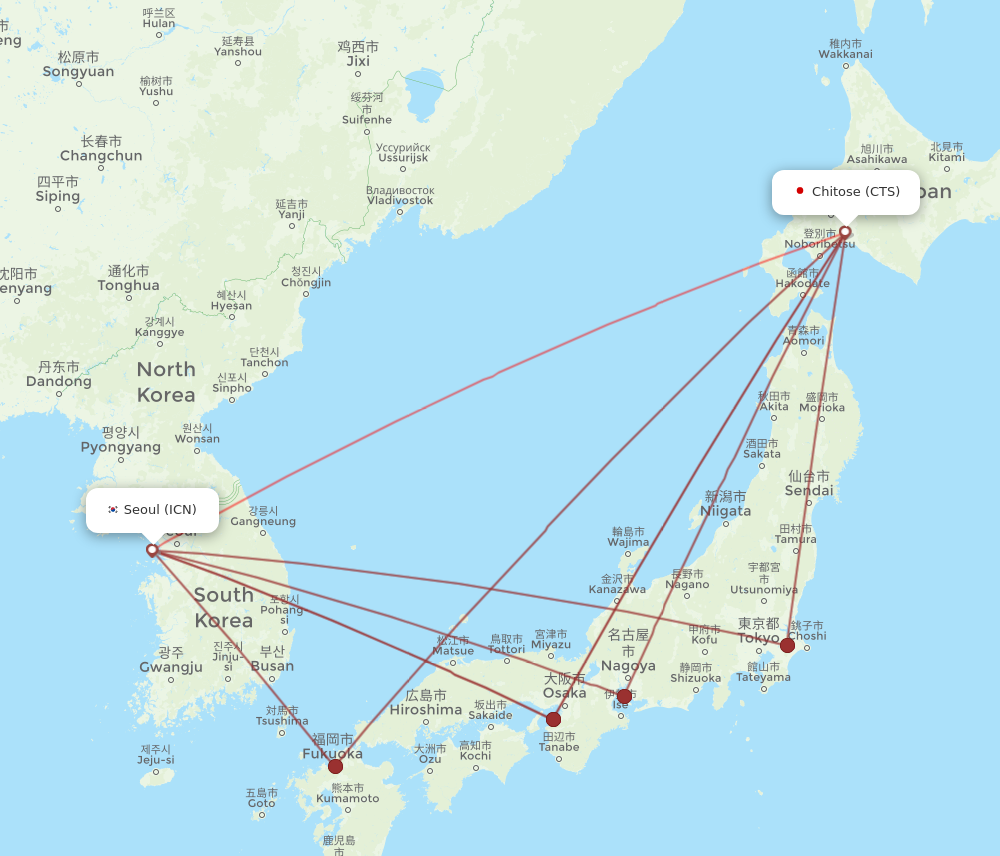 ICN to CTS flights and routes map