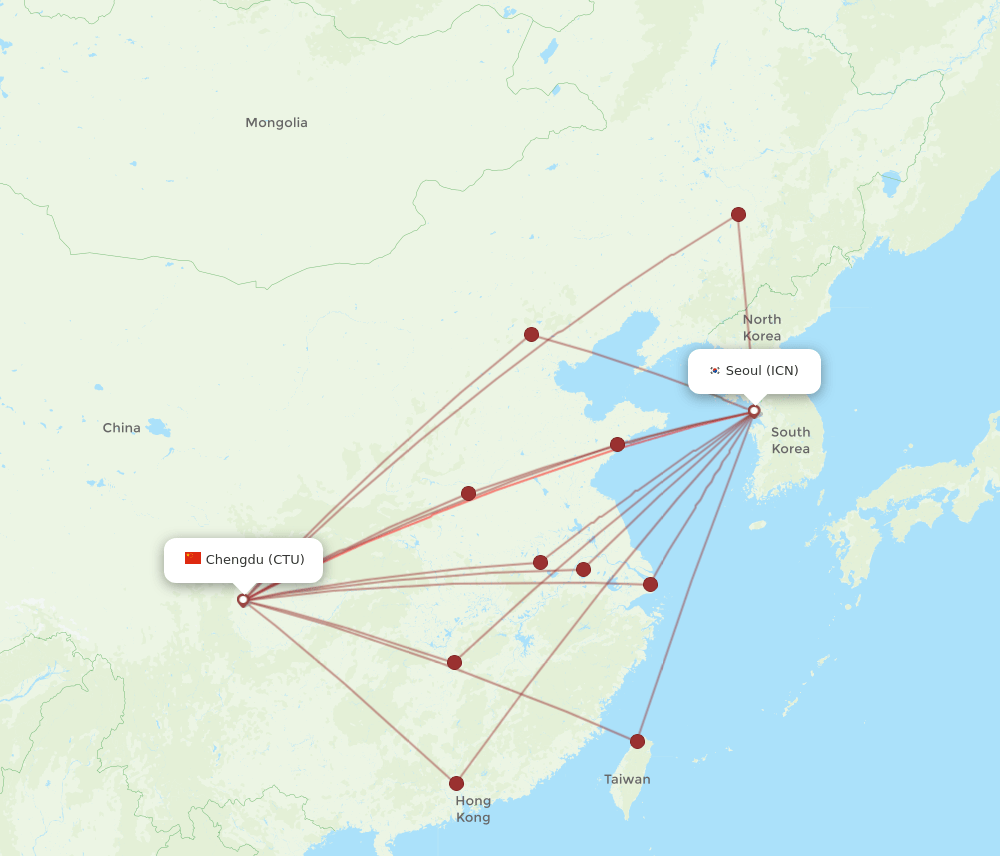 ICN to CTU flights and routes map