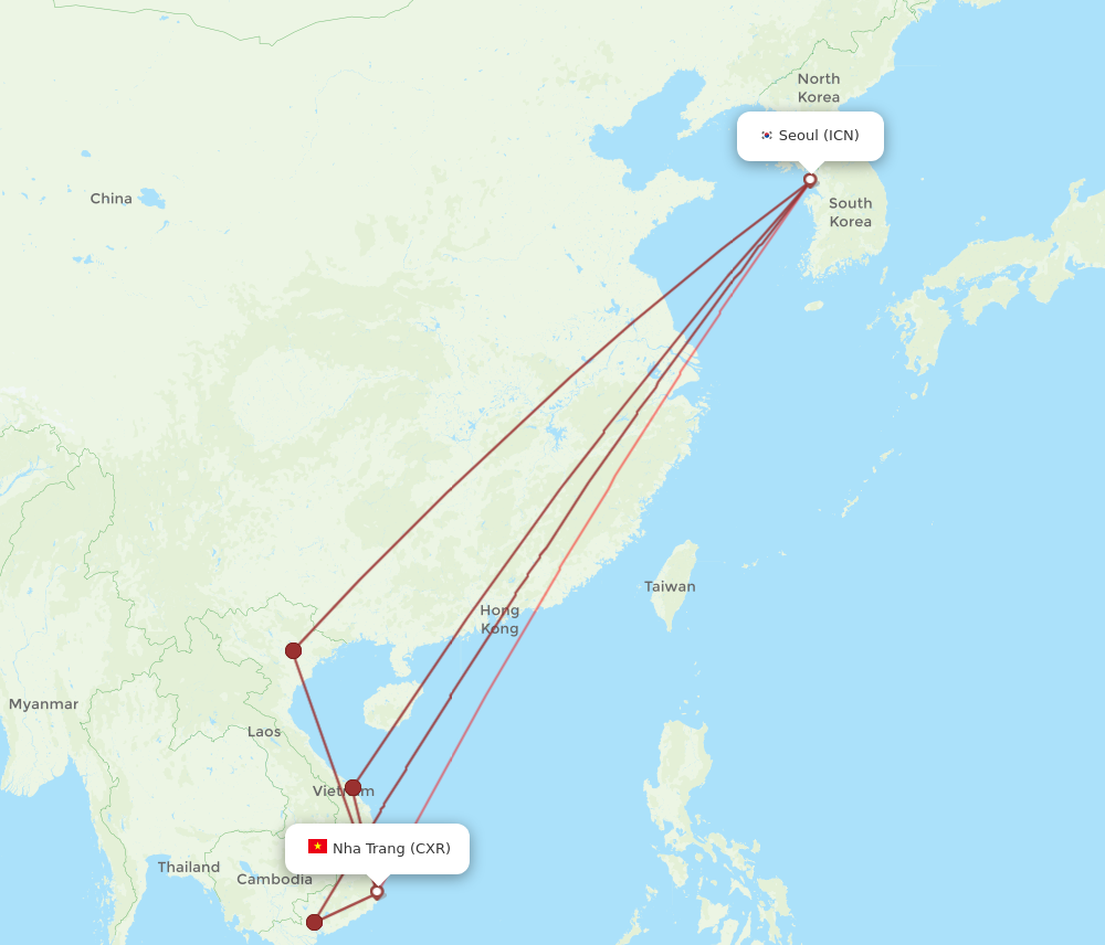 ICN to CXR flights and routes map