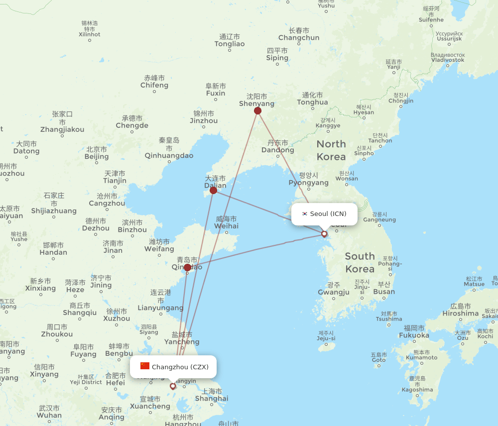 ICN-CZX flight routes