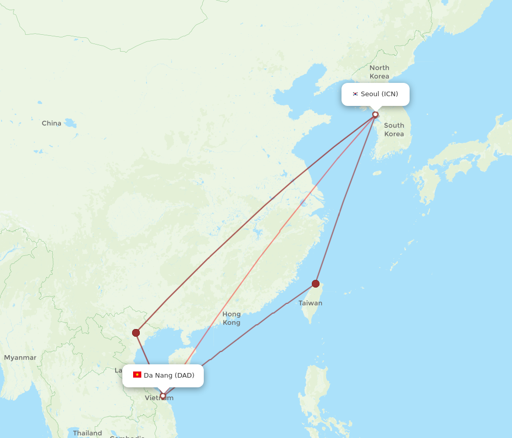 ICN to DAD flights and routes map