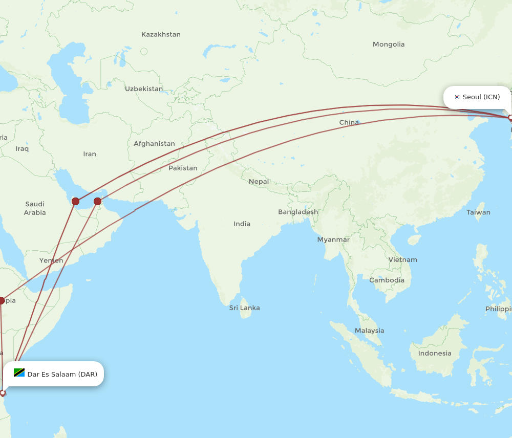 ICN-DAR flight routes