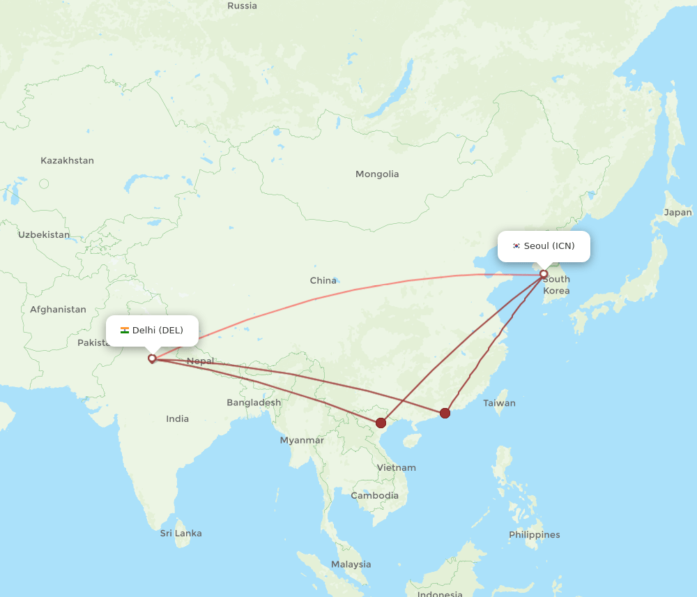ICN-DEL flight routes