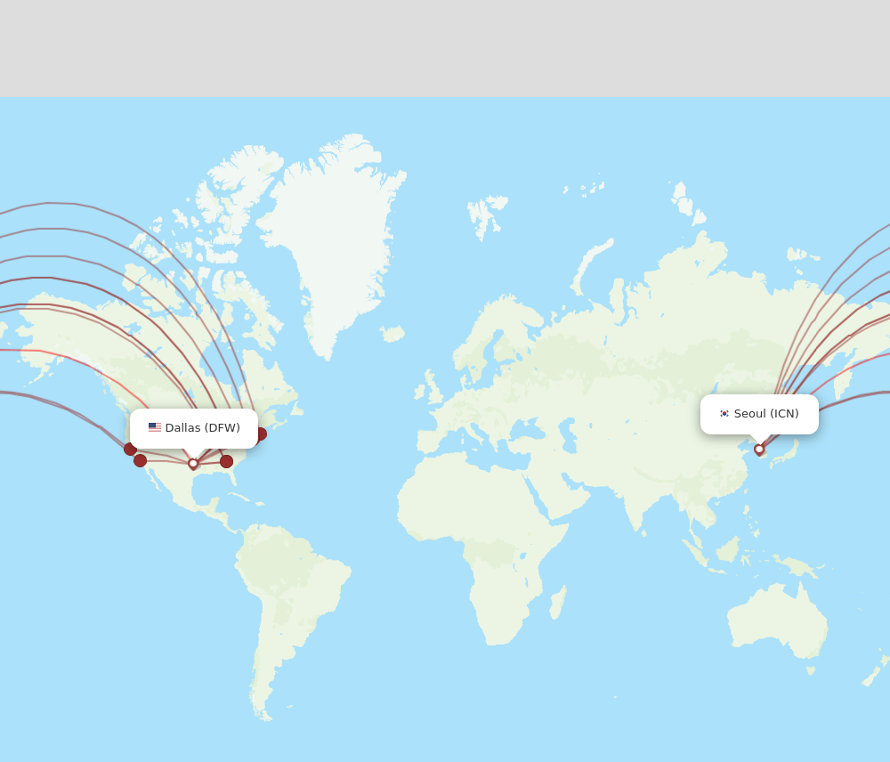 ICN to DFW flights and routes map