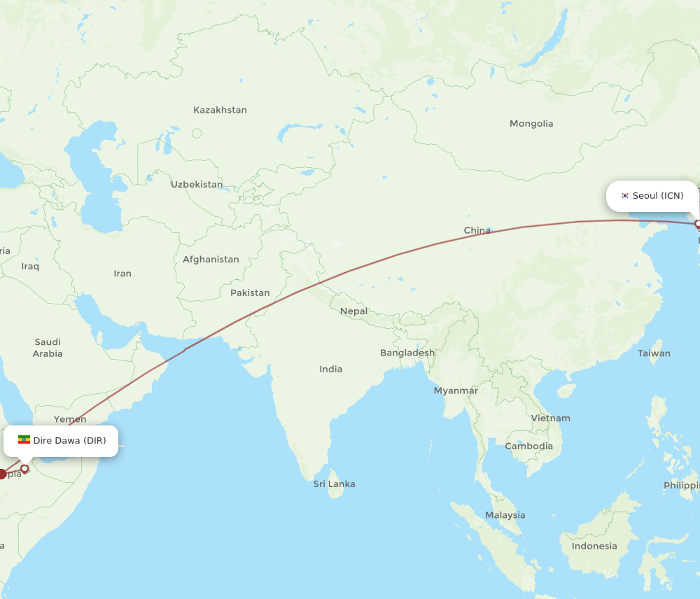 ICN-DIR flight routes