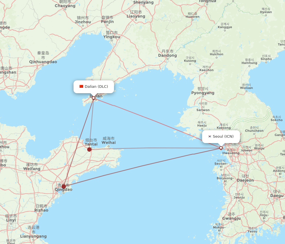 ICN-DLC flight routes