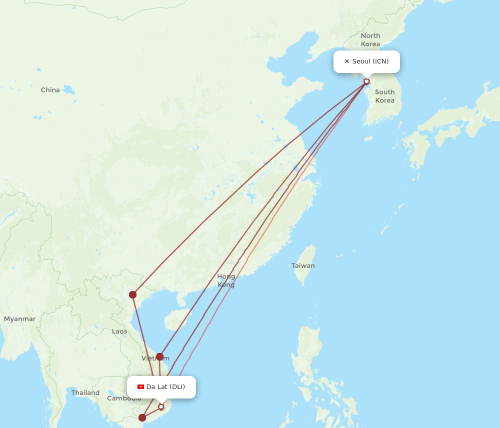 ICN to DLI flights and routes map