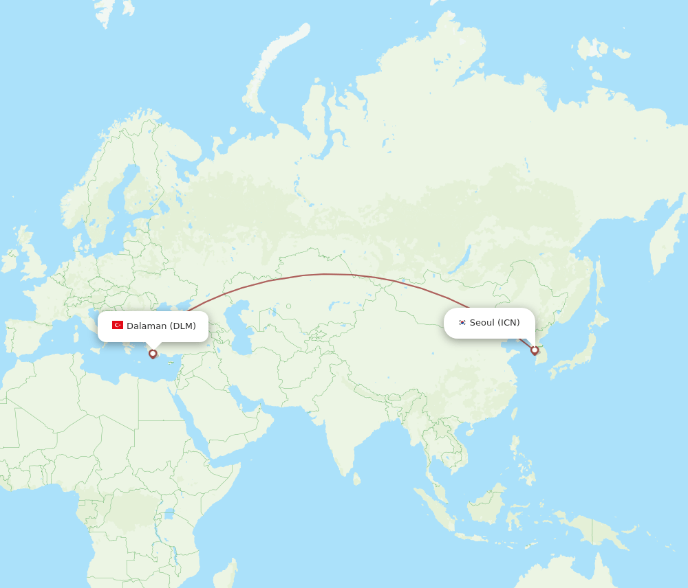 ICN-DLM flight routes