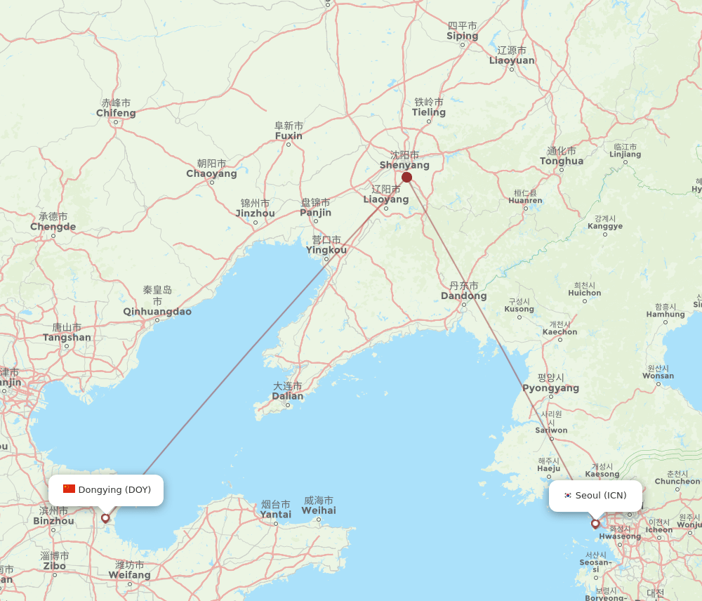 ICN-DOY flight routes