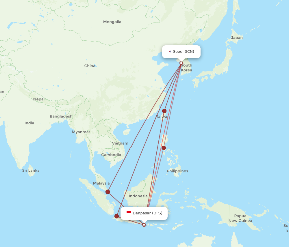 ICN to DPS flights and routes map