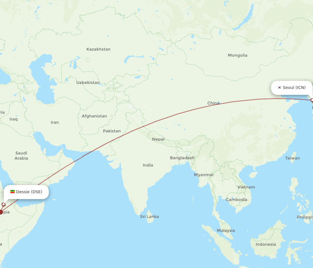 ICN-DSE flight routes